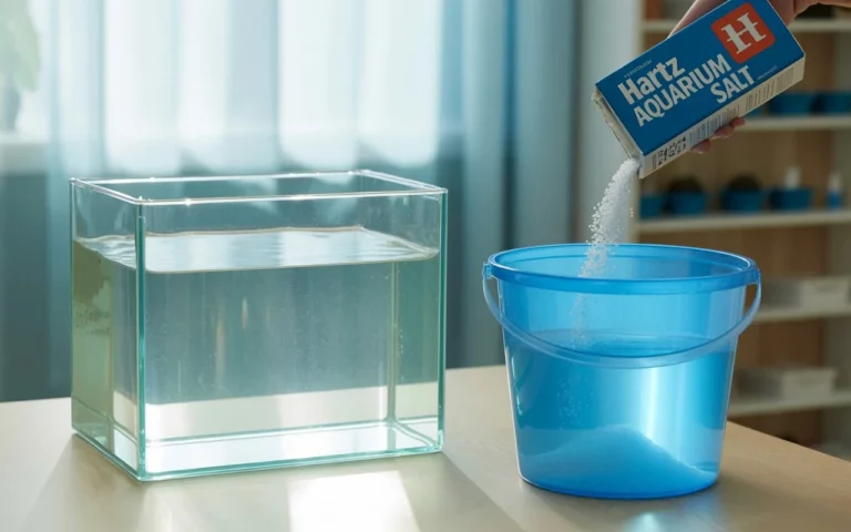 Preparación de baño de sal para peces medaka en acuario sin peces
