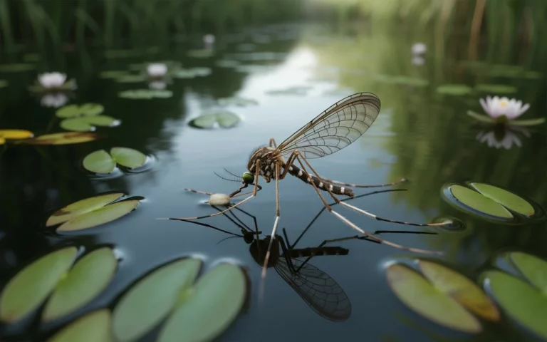 Peces medaka y mosquitos en estanques eliminando larvas