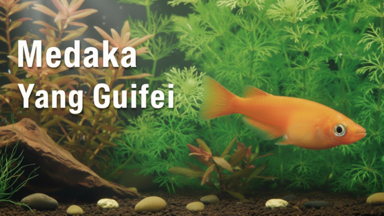 Medaka Yang Guifei (Yokihi) rojo brillante nadando en acuario