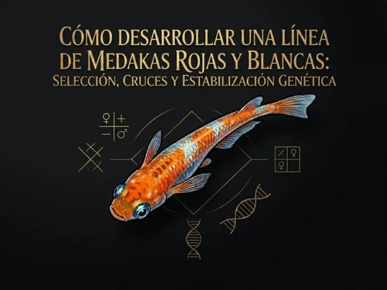 Ejemplar de medaka rojo y blanco Kohaku con patrón Tancho de alta calidad